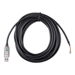 Coiled five metre Victron RS485 to USB interface cable with USB-A connector and stripped wire ends
