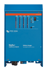 Front view of Victron Skylla-i 24V 100A battery charger with status LED indicators