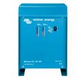 Front view of blue Skylla-TG 24V 50A battery charger showing voltage and current LED displays