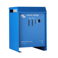 Blue Victron Skylla-TG 48V 50A battery charger front view showing LED status indicators and power switch