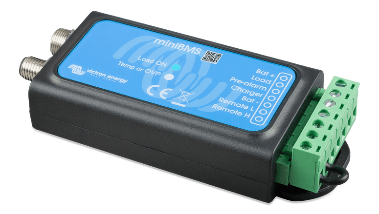 Angular view of Victron smallBMS showing compact ABS enclosure