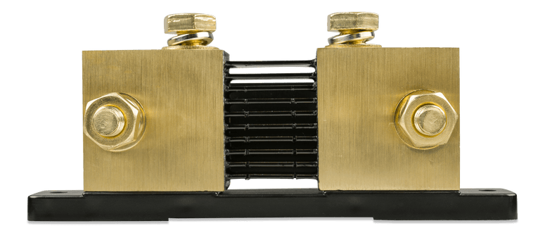 Rear view of the 1000A shunt showing stacked metal plates for heat dissipation