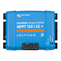 Front view of Victron SmartSolar MPPT 150/35 solar charge controller with LED indicators and terminal cover