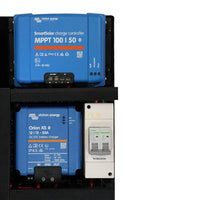 Close-up view of Victron SmartSolar MPPT controller and Orion XS DC-DC charger