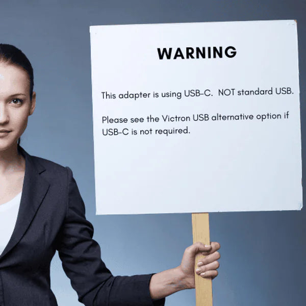 Warning notice stating this adapter uses USB-C and is not compatible with standard USB-A ports