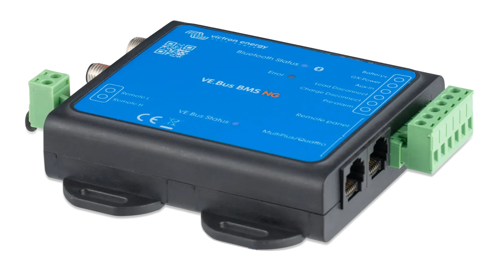 Victron VE.Bus BMS NG showing two RJ45 communication ports and terminal block