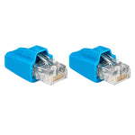 Two VE.Can RJ45 terminators with blue protective boots for CAN-bus systems