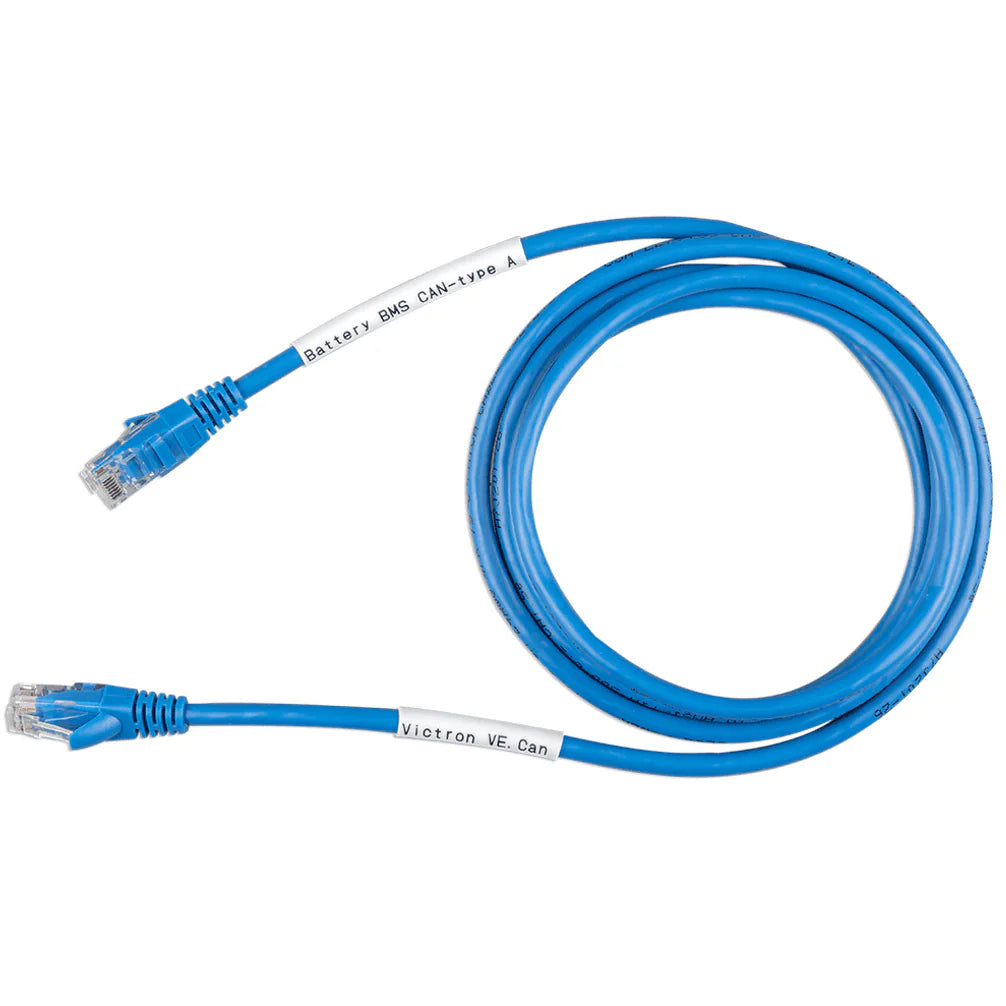 Blue VE.Can to CAN-Bus BMS Type A cable with RJ45 connectors and identification labels