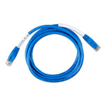 Coiled blue 1.8m VE.Can to CAN-bus BMS Type B cable with RJ45 connectors and identification labels