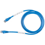 Coiled blue 5m communication cable with RJ45 connectors and identification labels for BMS and VE.Can connection