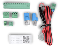 Accessories for Venus GX including terminal blocks, power cable with fuse and ID stickers