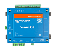 Top-down view of Victron Venus GX communication centre with labelled terminal connections