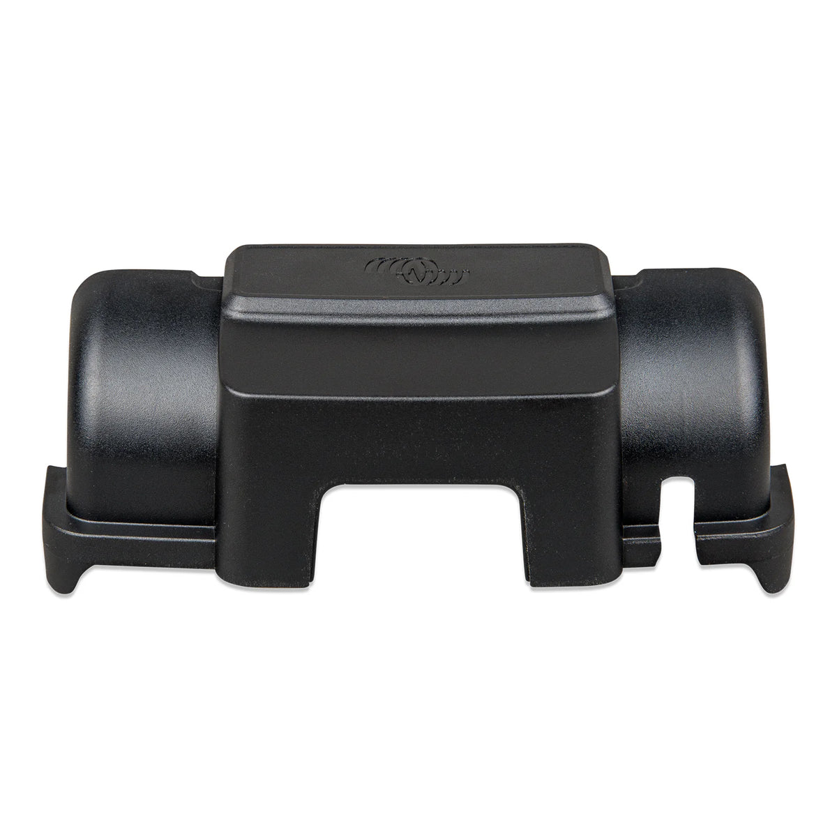 Straight-on view of the Victron WireBox-M matte black terminal enclosure