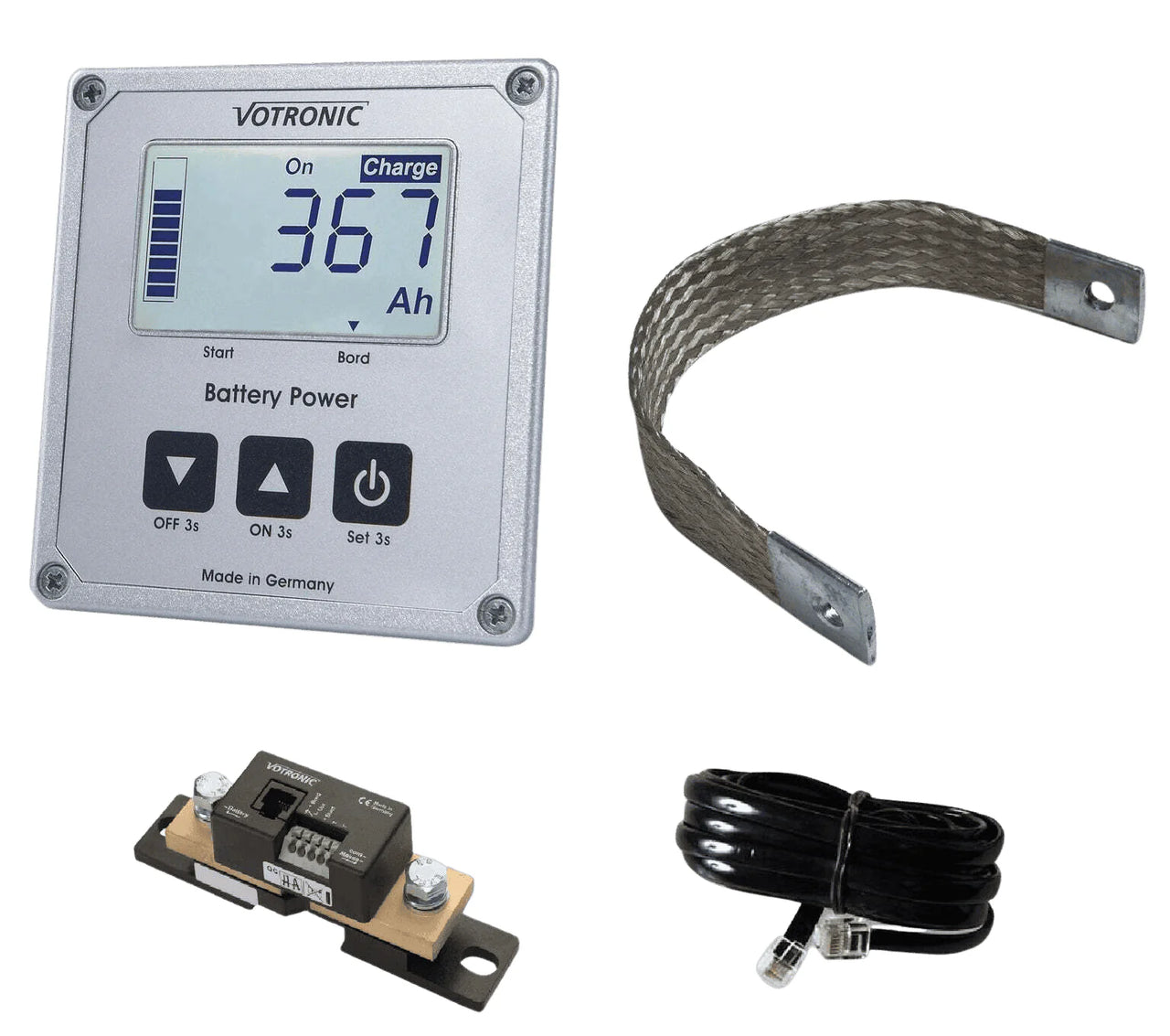 Votronic 400A battery monitor kit including LCD remote display, 400A smart shunt, ground strap and data cable