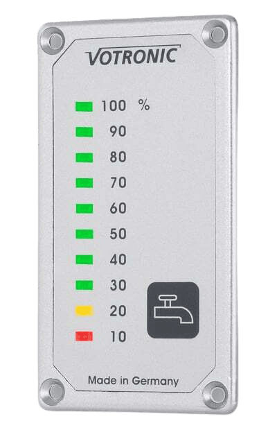 Close-up of Votronic Tank Display S with 10-level LED scale and tap symbol