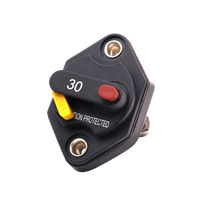 Front view of 30A waterproof DC circuit breaker showing manual reset lever