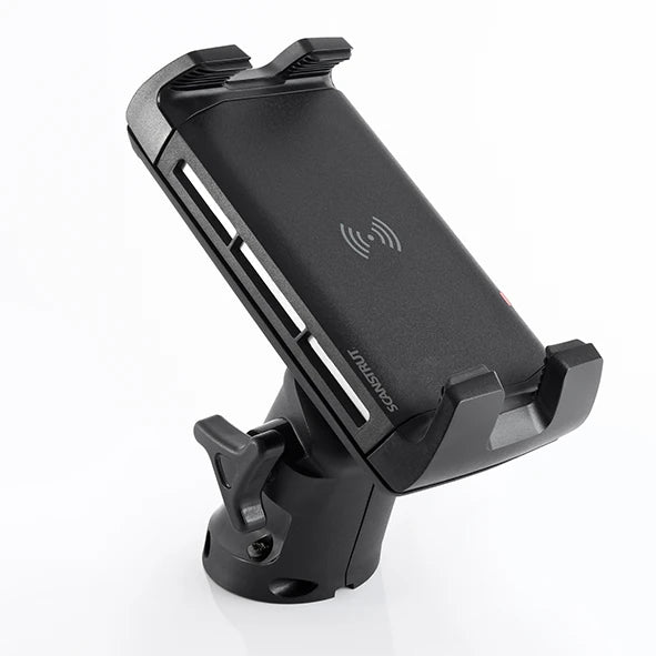 Adjustable waterproof wireless phone charger mount with edge grip and integrated wireless charging pad