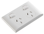 White double gang Australian power outlet with curved C-Type faceplate and individual switches