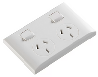 White double gang Australian power outlet with curved C-Type faceplate and individual switches