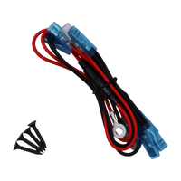 Red and black wiring loom with blue spade connectors and four black mounting screws