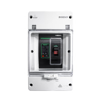 ZJBeny 160A 2-pole DC circuit breaker mounted inside a white IP65 weather-resistant enclosure